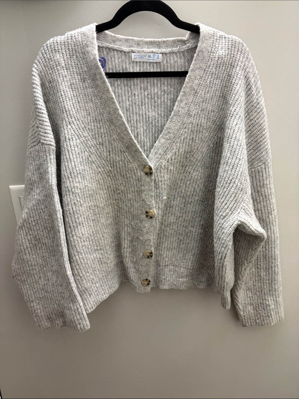 Primark Light Gray Ribbed V-Neck Button Cardigan